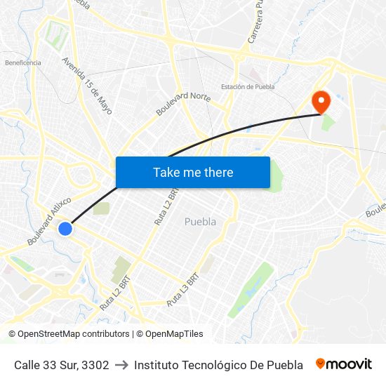 Calle 33 Sur, 3302 to Instituto Tecnológico De Puebla map