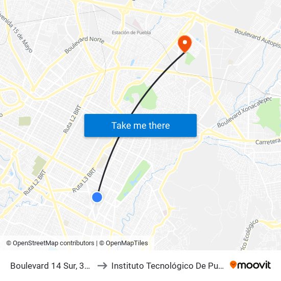 Boulevard 14 Sur, 3902 to Instituto Tecnológico De Puebla map