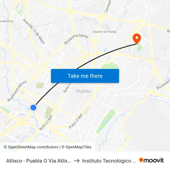 Atlixco - Puebla O Via Atlixcayotl 2309 to Instituto Tecnológico De Puebla map