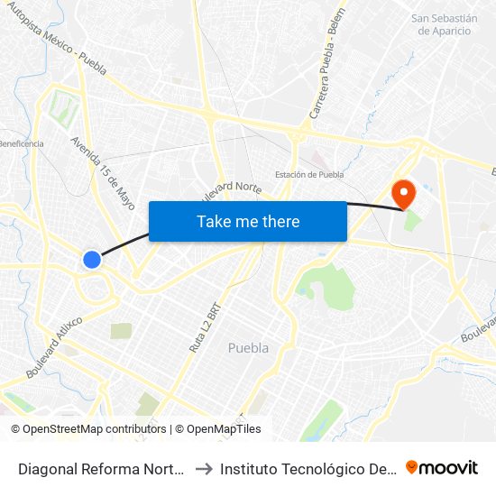 Diagonal Reforma Norte, 4120 to Instituto Tecnológico De Puebla map