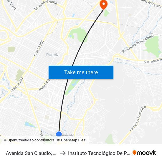 Avenida San Claudio, 2270 to Instituto Tecnológico De Puebla map