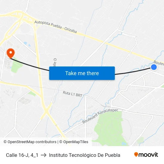 Calle 16-J, 4_1 to Instituto Tecnológico De Puebla map