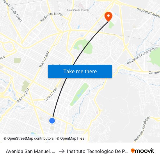 Avenida San Manuel, 1402 to Instituto Tecnológico De Puebla map