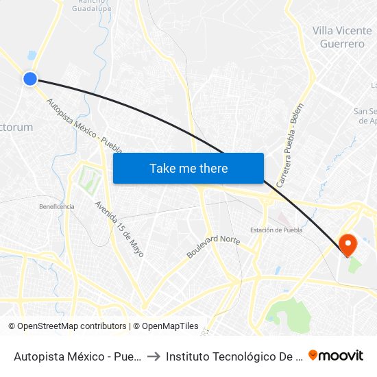 Autopista México - Puebla, 20 to Instituto Tecnológico De Puebla map