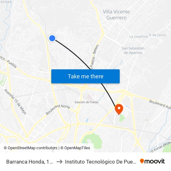 Barranca Honda, 17b to Instituto Tecnológico De Puebla map