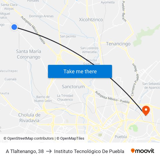 A Tlaltenango, 38 to Instituto Tecnológico De Puebla map