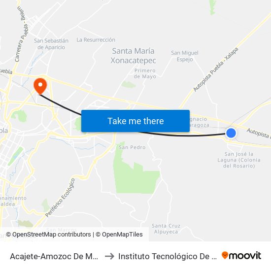 Acajete-Amozoc De Mota, 19 to Instituto Tecnológico De Puebla map