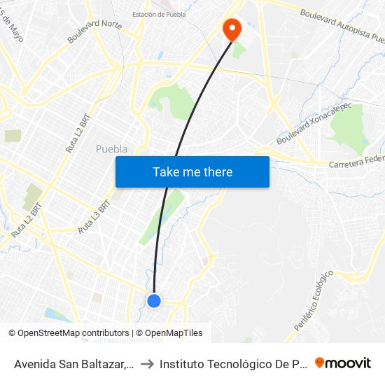 Avenida San Baltazar, 549 to Instituto Tecnológico De Puebla map