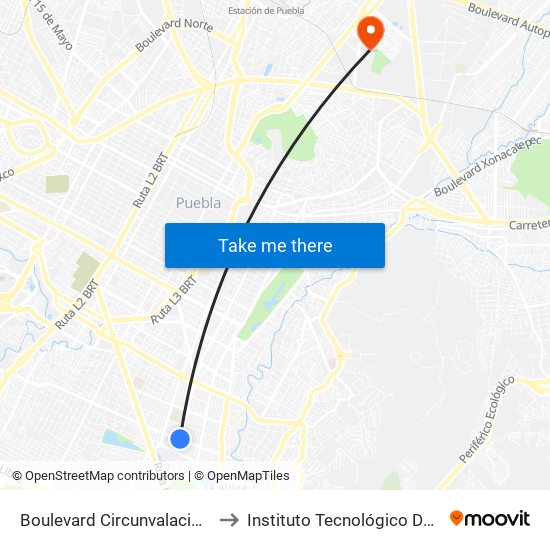 Boulevard Circunvalación, 1448 to Instituto Tecnológico De Puebla map