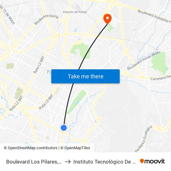 Boulevard Los Pilares, 2239 to Instituto Tecnológico De Puebla map