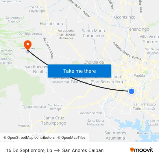 16 De Septiembre, Lb to San Andrés Calpan map