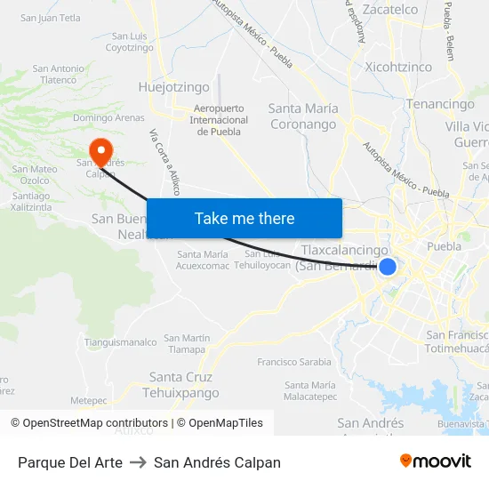 Parque Del Arte to San Andrés Calpan map