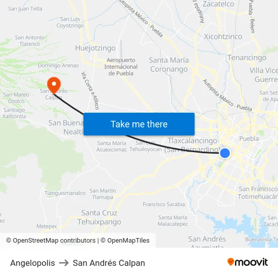 Angelopolis to San Andrés Calpan map