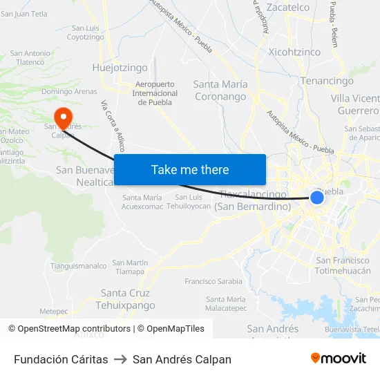 Fundación Cáritas to San Andrés Calpan map