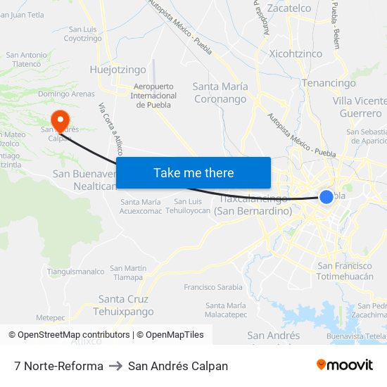 7 Norte-Reforma to San Andrés Calpan map