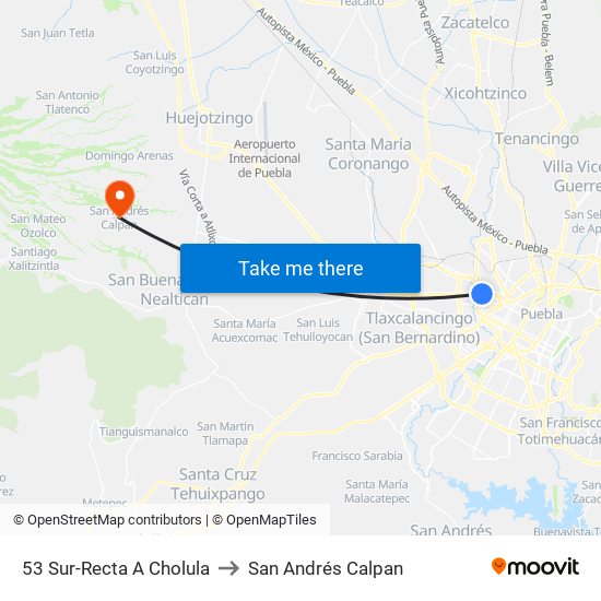 53 Sur-Recta A Cholula to San Andrés Calpan map