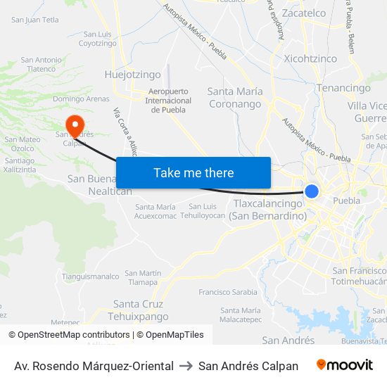 Av. Rosendo Márquez-Oriental to San Andrés Calpan map