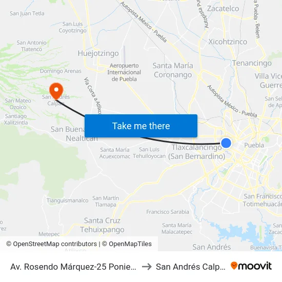 Av. Rosendo Márquez-25 Poniente to San Andrés Calpan map
