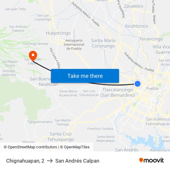 Chignahuapan, 2 to San Andrés Calpan map