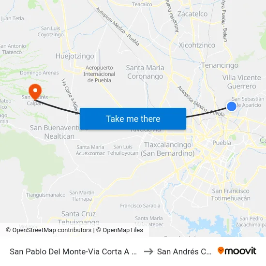 San Pablo Del Monte-Via Corta A Santa Ana to San Andrés Calpan map