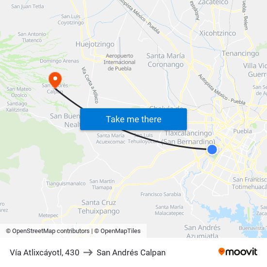 Vía Atlixcáyotl, 430 to San Andrés Calpan map