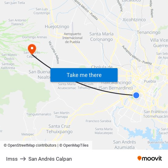 Imss to San Andrés Calpan map