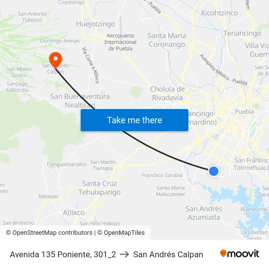 Avenida 135 Poniente, 301_2 to San Andrés Calpan map