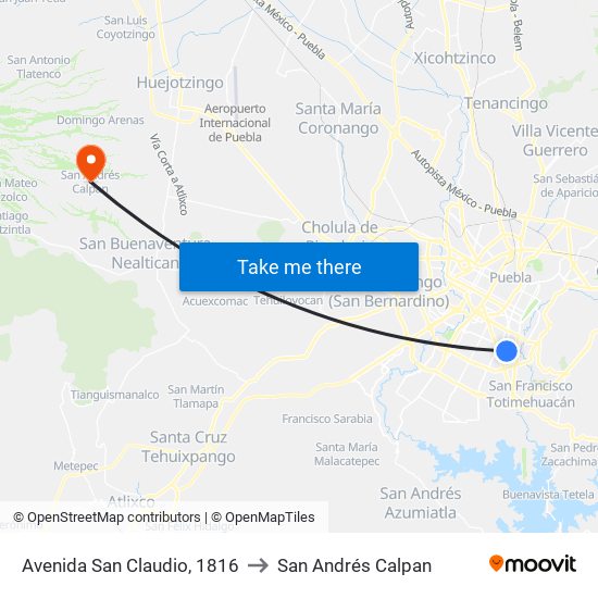 Avenida San Claudio, 1816 to San Andrés Calpan map