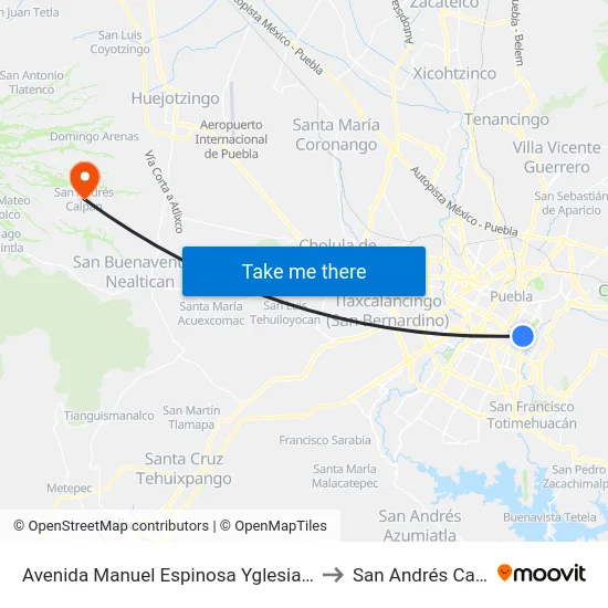 Avenida Manuel Espinosa Yglesias, 2022 to San Andrés Calpan map