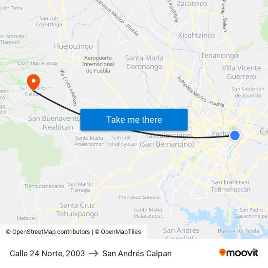Calle 24 Norte, 2003 to San Andrés Calpan map