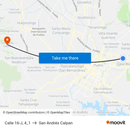 Calle 16-J, 4_1 to San Andrés Calpan map