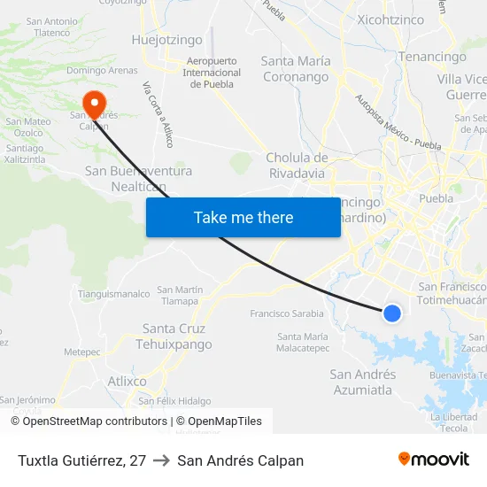 Tuxtla Gutiérrez, 27 to San Andrés Calpan map
