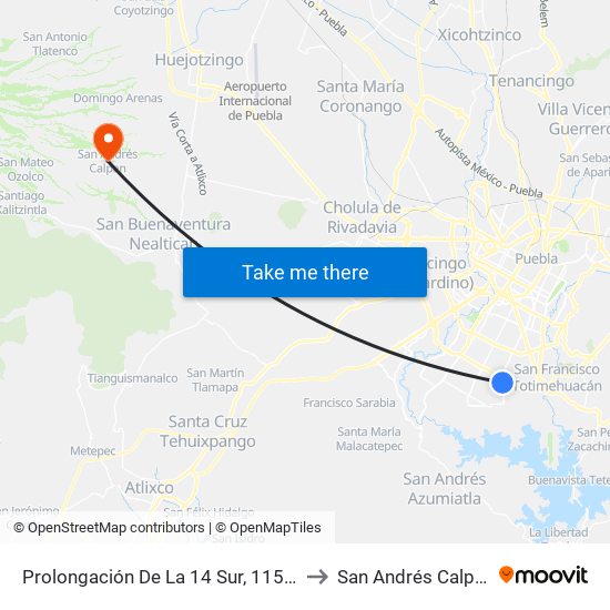 Prolongación De La 14 Sur, 11502 to San Andrés Calpan map