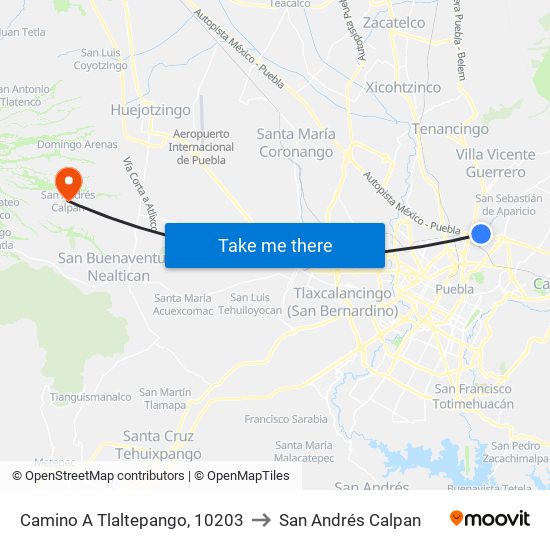 Camino A Tlaltepango, 10203 to San Andrés Calpan map