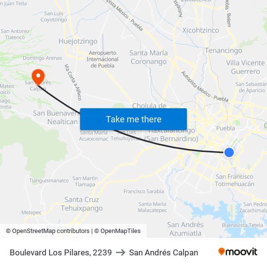 Boulevard Los Pilares, 2239 to San Andrés Calpan map