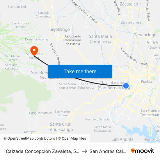 Calzada Concepción Zavaleta, 5626 to San Andrés Calpan map