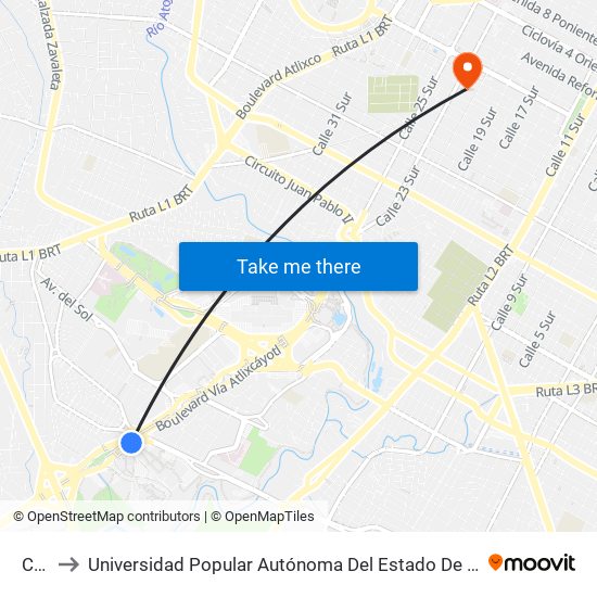 Ccu to Universidad Popular Autónoma Del Estado De Puebla map