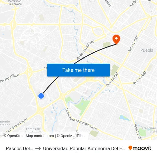 Paseos Del Ángel to Universidad Popular Autónoma Del Estado De Puebla map