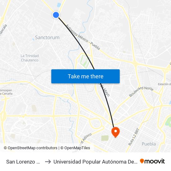 San Lorenzo Almecatla to Universidad Popular Autónoma Del Estado De Puebla map