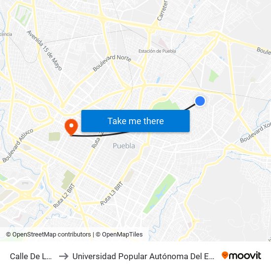 Calle De La Rosa to Universidad Popular Autónoma Del Estado De Puebla map