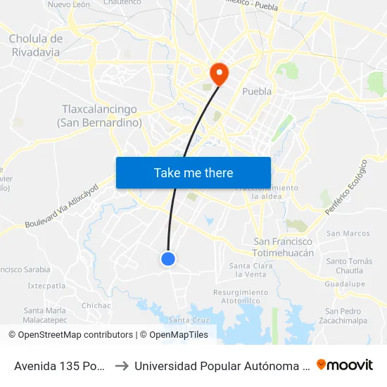 Avenida 135 Poniente, 301_2 to Universidad Popular Autónoma Del Estado De Puebla map