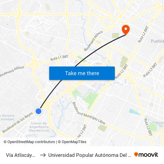Vía Atlixcáyotl, 5423 to Universidad Popular Autónoma Del Estado De Puebla map
