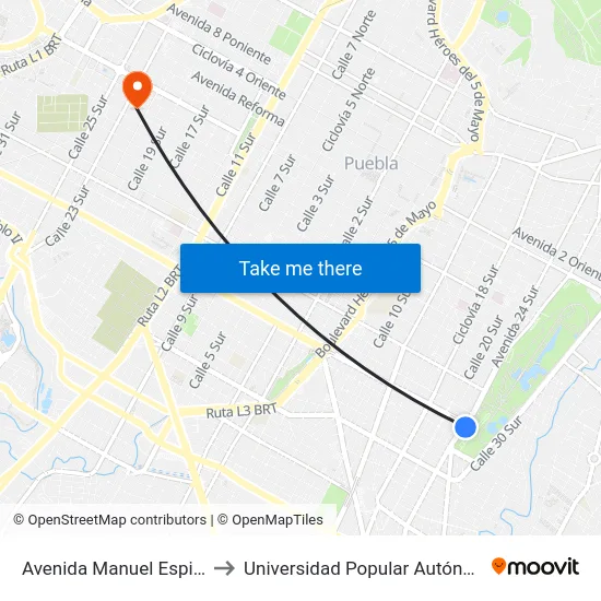 Avenida Manuel Espinosa Yglesias, 2022 to Universidad Popular Autónoma Del Estado De Puebla map