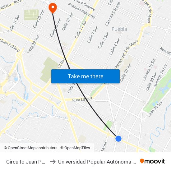 Circuito Juan Pablo Ii, 1809 to Universidad Popular Autónoma Del Estado De Puebla map