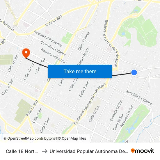 Calle 18 Norte, 1607_4 to Universidad Popular Autónoma Del Estado De Puebla map