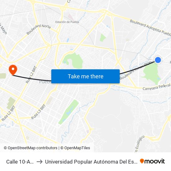 Calle 10-A, 3a_3 to Universidad Popular Autónoma Del Estado De Puebla map