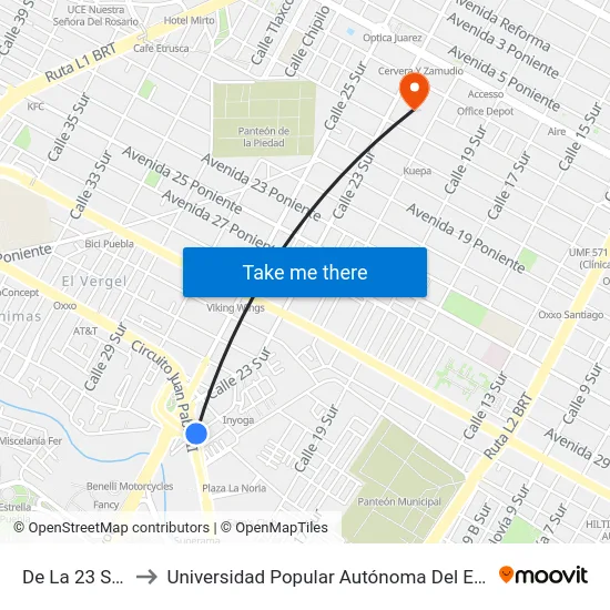 De La 23 Sur, G_3 to Universidad Popular Autónoma Del Estado De Puebla map