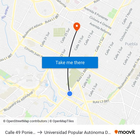 Calle 49 Poniente, 1116 to Universidad Popular Autónoma Del Estado De Puebla map
