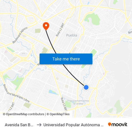 Avenida San Baltazar, 549 to Universidad Popular Autónoma Del Estado De Puebla map