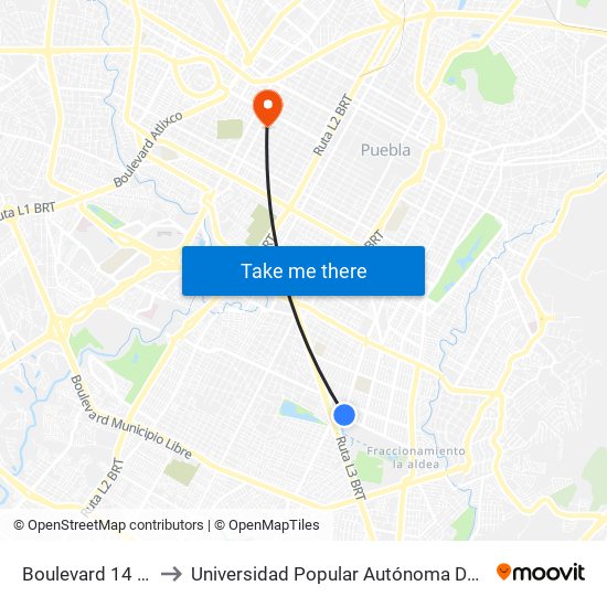 Boulevard 14 Sur, 6132 to Universidad Popular Autónoma Del Estado De Puebla map